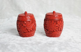 北京雕漆  剔红鼓型茶叶罐  