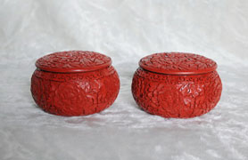 北京雕漆  剔红牡丹围棋罐  